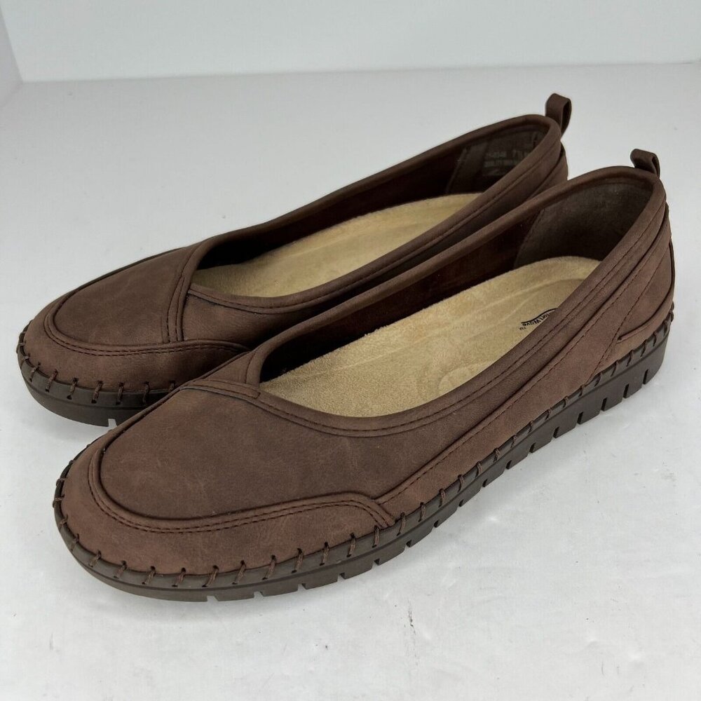 Easy Street Womens 31-0346 Poe Brown Comfort Wave Slip On Size 7.5M Ballet Flats